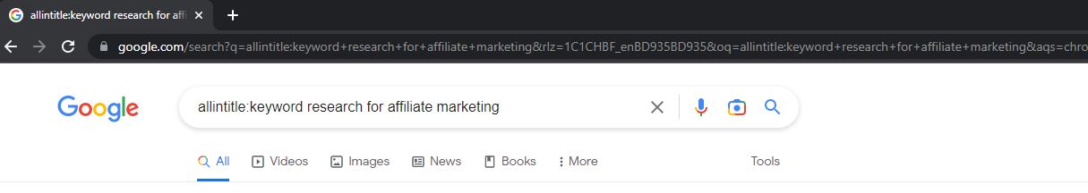 allintitle keyword search on google example
