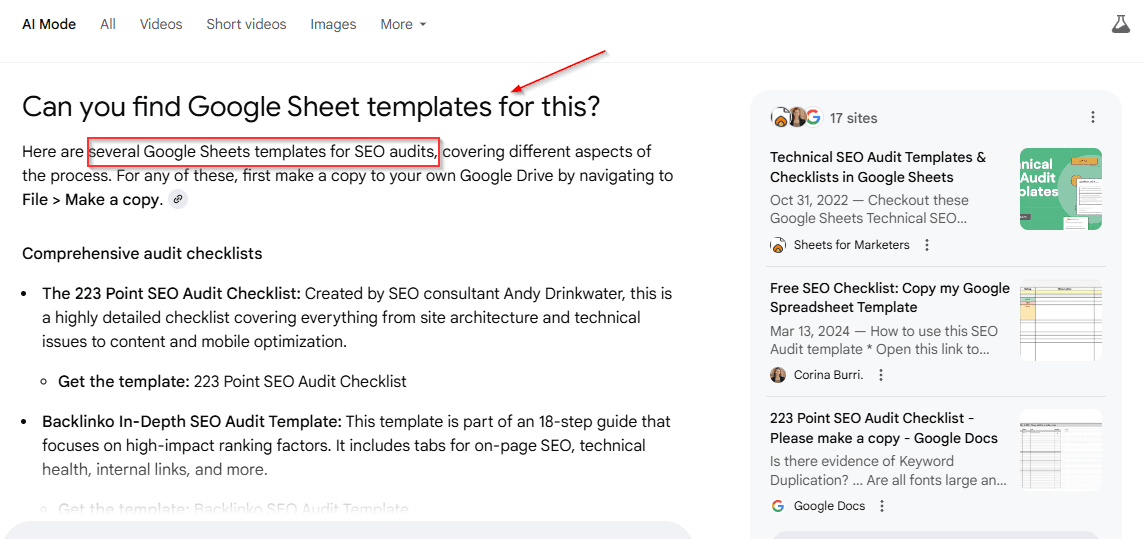 screenshot showing a follow-up question to a search query in ai mode