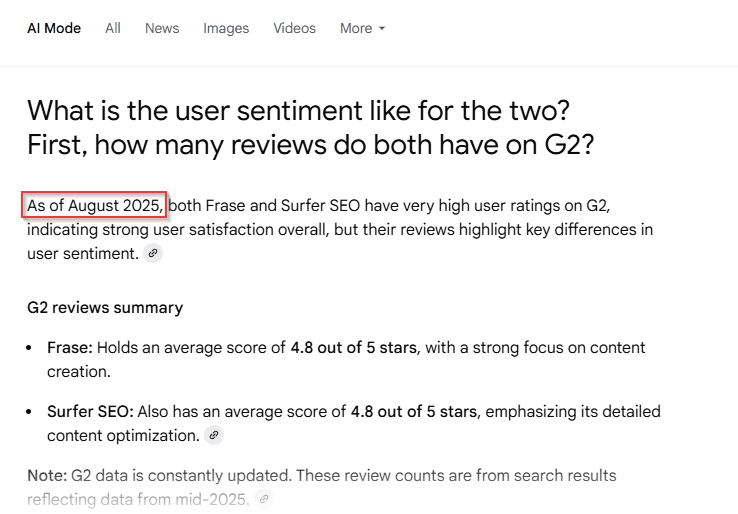 screenshot showing ai mode pulling from real-time web data