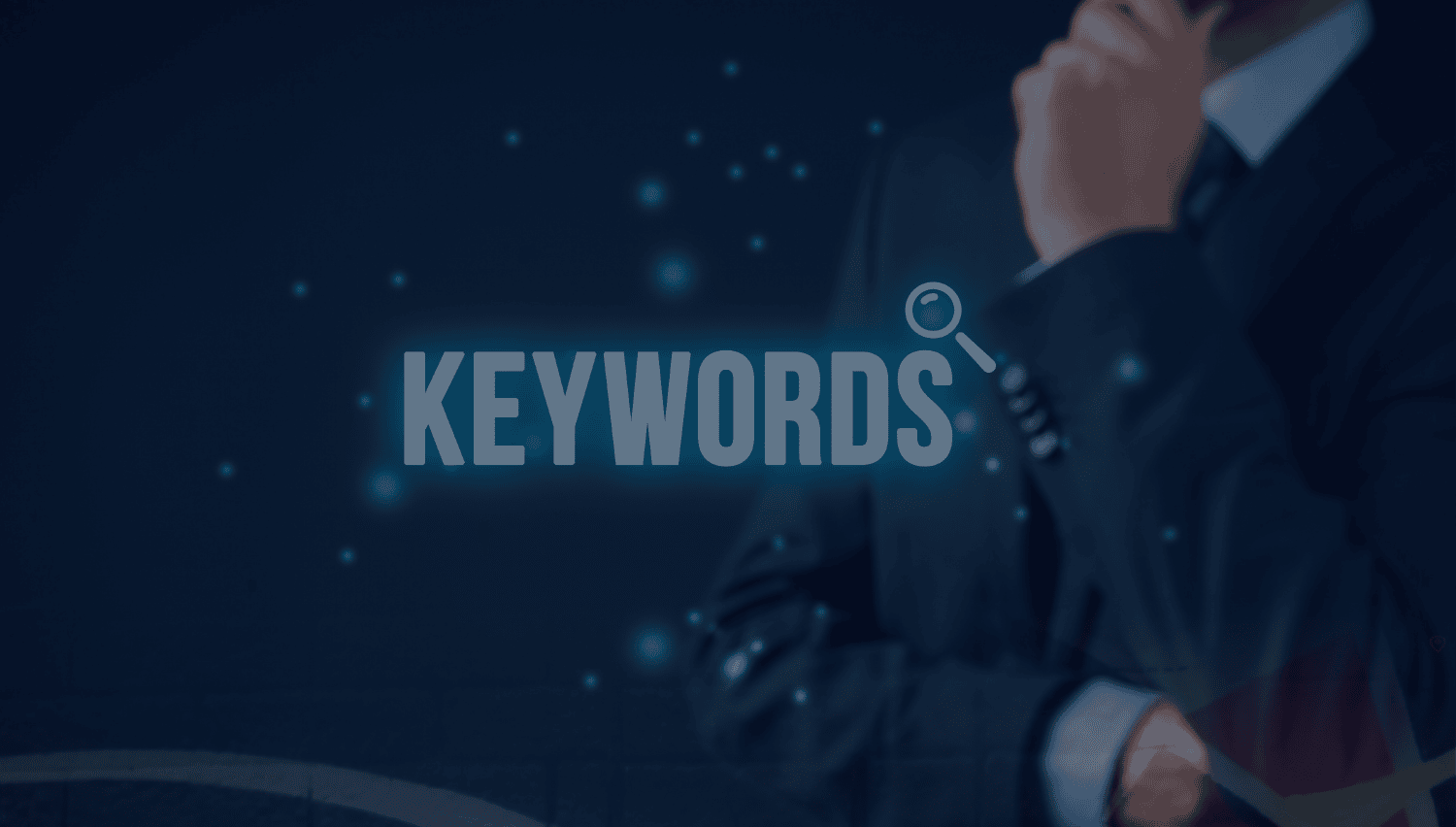 A conceptual digital image with the word "KEYWORDS" highlighted in a futuristic design, representing keyword research and SEO strategies for branded and non-branded terms.