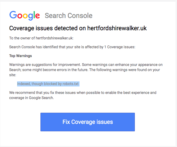 google index coverage issue