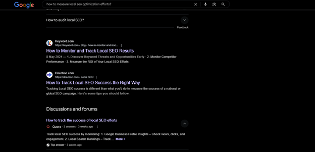 google search result showing traditional organic listings for measuring local seo optimization