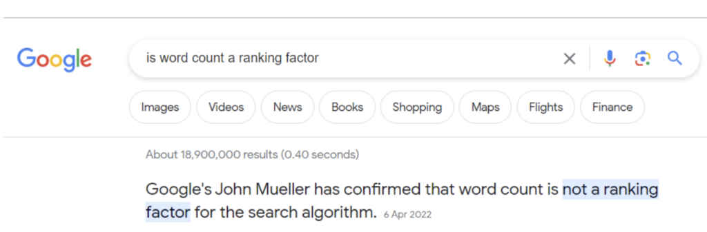 snippet on word count for ranking