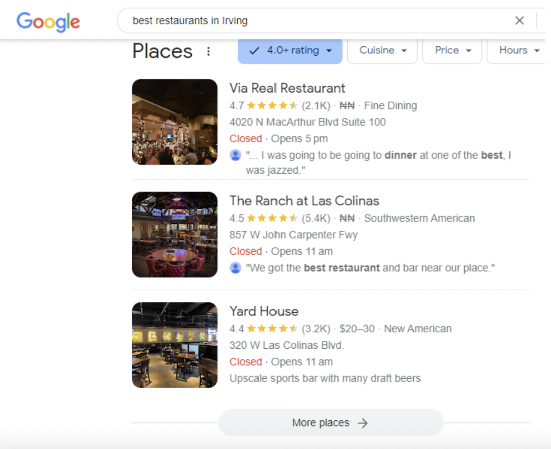 local seo - google my business for restaurants
